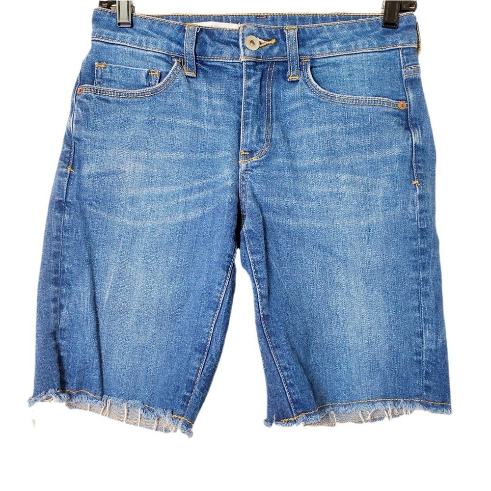 Pilcro & the Letterpress Anthropologie Denim Bermuda Shorts Frayed Hem Jorts